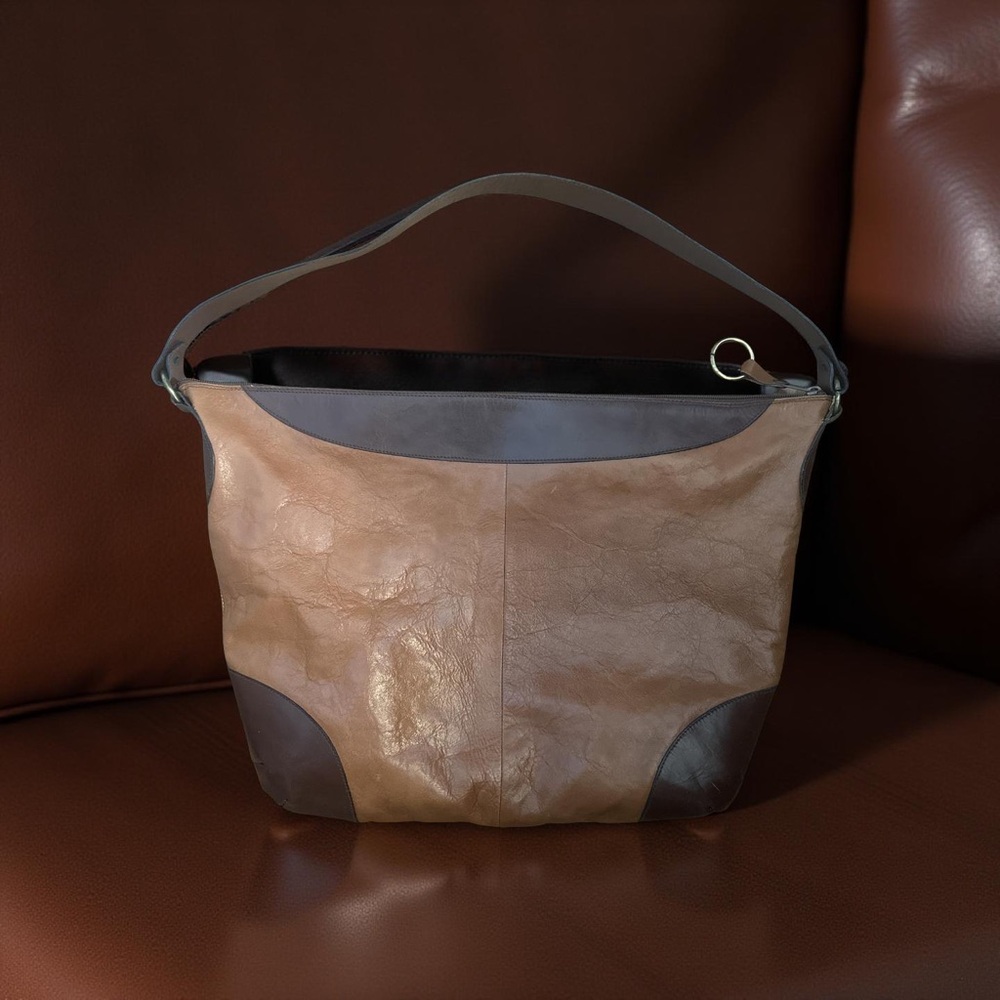 Vintage Burdines Two Tone Brown Very Large Leather Shoulder Bag Made In Italy !! - Picture 10 of 12